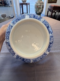 A large Chinese blue and white bowl with floral design, Kangxi