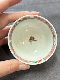 Six sets of Chinese famille rose cups and saucers, Yongzheng/Qianlong