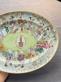 A Chinese Canton famille rose oval armorial dish with the arms of Caulfield for the English market, Daoguang, ca. 1825