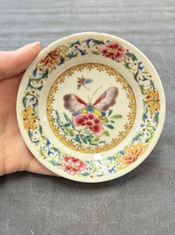 Six sets of Chinese famille rose cups and saucers, Yongzheng/Qianlong