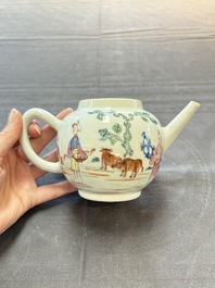 A Chinese famille rose 'mandarin subject' teapot and a mug, Qianlong