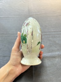 A Chinese famille rose peach-shaped 'Ma Gu Xian Shou 麻姑獻壽' and 'Sanxing' cadogan teapot, Jiaqing