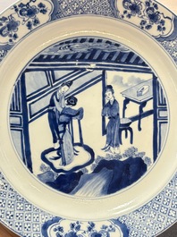 Two Chinese blue and white plates with figural design, Kangxi marks and of the period