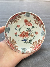 Six sets of Chinese famille rose cups and saucers, Yongzheng/Qianlong
