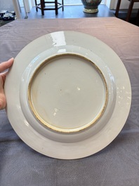 Five Chinese blue and white 'birds and flowers' and 'peony scroll' plates and dishes, 18/19th C.