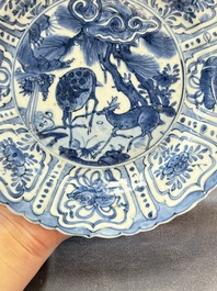 A Chinese blue and white 'deer and pine tree' plate, Wanli