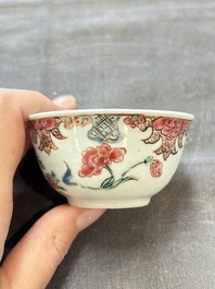 Six sets of Chinese famille rose cups and saucers, Yongzheng/Qianlong