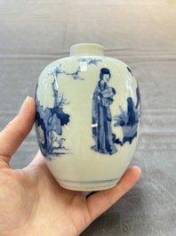 A Chinese blue and white 'Long Eliza' tea caddy, Kangxi