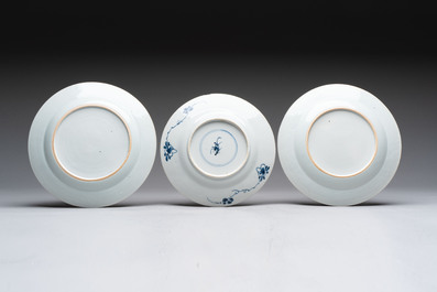 12 Chinese blue and white plates with figural and floral design, 18th C.