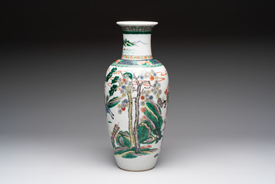 A Chinese famille verte 'Feng Shen Yan Yi 封神演義' vase, Kangxi mark, 19th C.