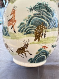 A fine Chinese famille rose 'hu' 'deer and monkey' vase, 19th C.