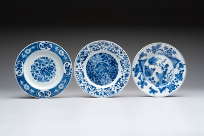 12 Chinese blue and white plates with figural and floral design, 18th C.