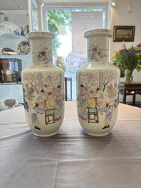 A pair of fine Chinese famille rose 'Guo Ziyi 郭子儀' rouleau vases, Qianlong mark, 19th C.