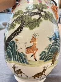 A fine Chinese famille rose 'hu' 'deer and monkey' vase, 19th C.