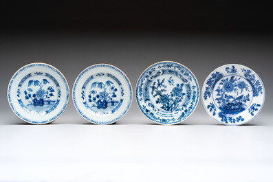 18 Chinese blue and white plates and saucers with floral design, 18th C.