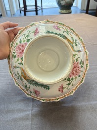 A large and fine Chinese Canton famille rose 'birds among flowering branches' Bencharong tazza for the Thai market, 19th C.