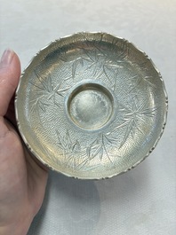 A fine Chinese famille rose 'Mountainous Landscape' cup on a silver stand, signed Zhang Zhitang 張志湯, dated 1942