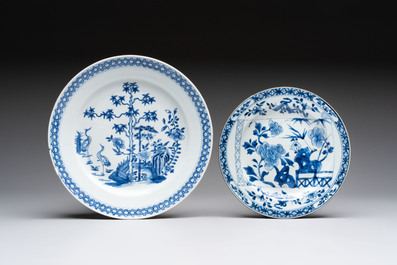 18 Chinese blue and white plates and saucers with floral design, 18th C.
