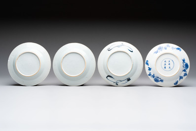 18 Chinese blue and white plates and saucers with floral design, 18th C.