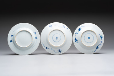 12 Chinese blue and white plates with figural and floral design, 18th C.