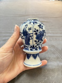 A pair of Chinese blue and white 'Long Eliza and playing boys' covered vases, Kangxi