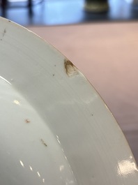Three Chinese famille rose plates with figural and landscape design, Yongzheng/Qianlong