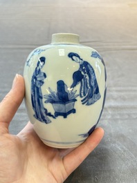 A Chinese blue and white 'Long Eliza' tea caddy, Kangxi