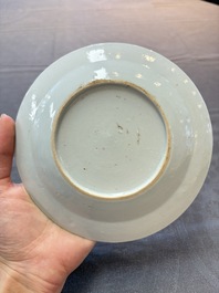 Nine Chinese blue and white plates with figural design, 18th C.