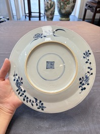 Nine Chinese blue and white plates with figural design, 18th C.