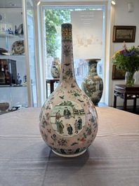 A Chinese famille verte bottle vase, 19th C.