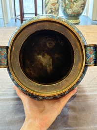 A Chinese cloisonn&eacute; tripod censer and cover, 19th C.