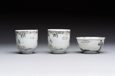 A Chinese grisaille semi-erotic 'La Nourriture' nine-piece tea service, Qianlong