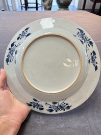 Nine Chinese blue and white plates with figural design, 18th C.