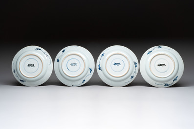 19 Chinese blue and white plates with antiquities, floral, and landscape design, Kangxi