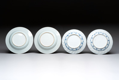 19 Chinese blue and white plates with antiquities, floral, and landscape design, Kangxi