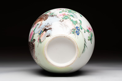 Two Chinese famille rose vases with birds and flowers, Qianlong mark, Republic
