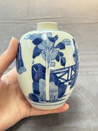 A Chinese blue and white 'Long Eliza' tea caddy, Kangxi