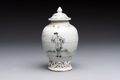 A Chinese grisaille semi-erotic 'La Nourriture' nine-piece tea service, Qianlong