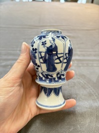 A pair of Chinese blue and white 'Long Eliza and playing boys' covered vases, Kangxi