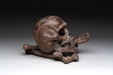 An Italian carved wooden 'vanitas' or 'memento mori' sculpture, 19th C.