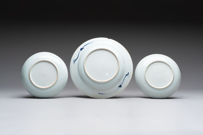 12 Chinese blue and white plates with figural and floral design, 18th C.