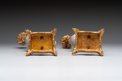 A pair of Chinese cloisonn&eacute; cranes, later mounted as candelabras, 19th C.