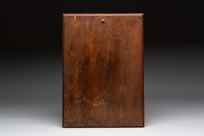 An enamelled glass Orientalist-style mirror in a wooden frame, in the style of A. J. &amp; L. Lobmeyr, possibly France, 19th C.