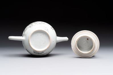 A Chinese grisaille semi-erotic 'La Nourriture' nine-piece tea service, Qianlong