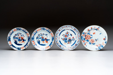 17 Chinese famille rose, Imari-style and European-decorated plates and saucers, Kangxi/Qianlong