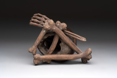 An Italian carved wooden 'vanitas' or 'memento mori' sculpture, 19th C.