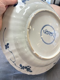 Three Chinese blue and white dishes with figural design, Kangxi