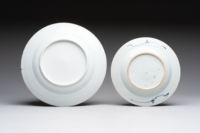 18 Chinese blue and white plates and saucers with floral design, 18th C.