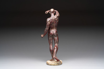 A French polychrome plaster anatomical '&eacute;corch&eacute;' figure after Jean Antoine Houdon (1741-1828), 19th C.
