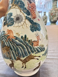 A fine Chinese famille rose 'hu' 'deer and monkey' vase, 19th C.